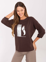 Chocolate blouse with metallic print.