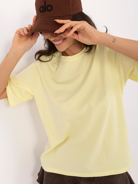 Jasnożółty damski t-shirt basic z bawełny RUE PARIS