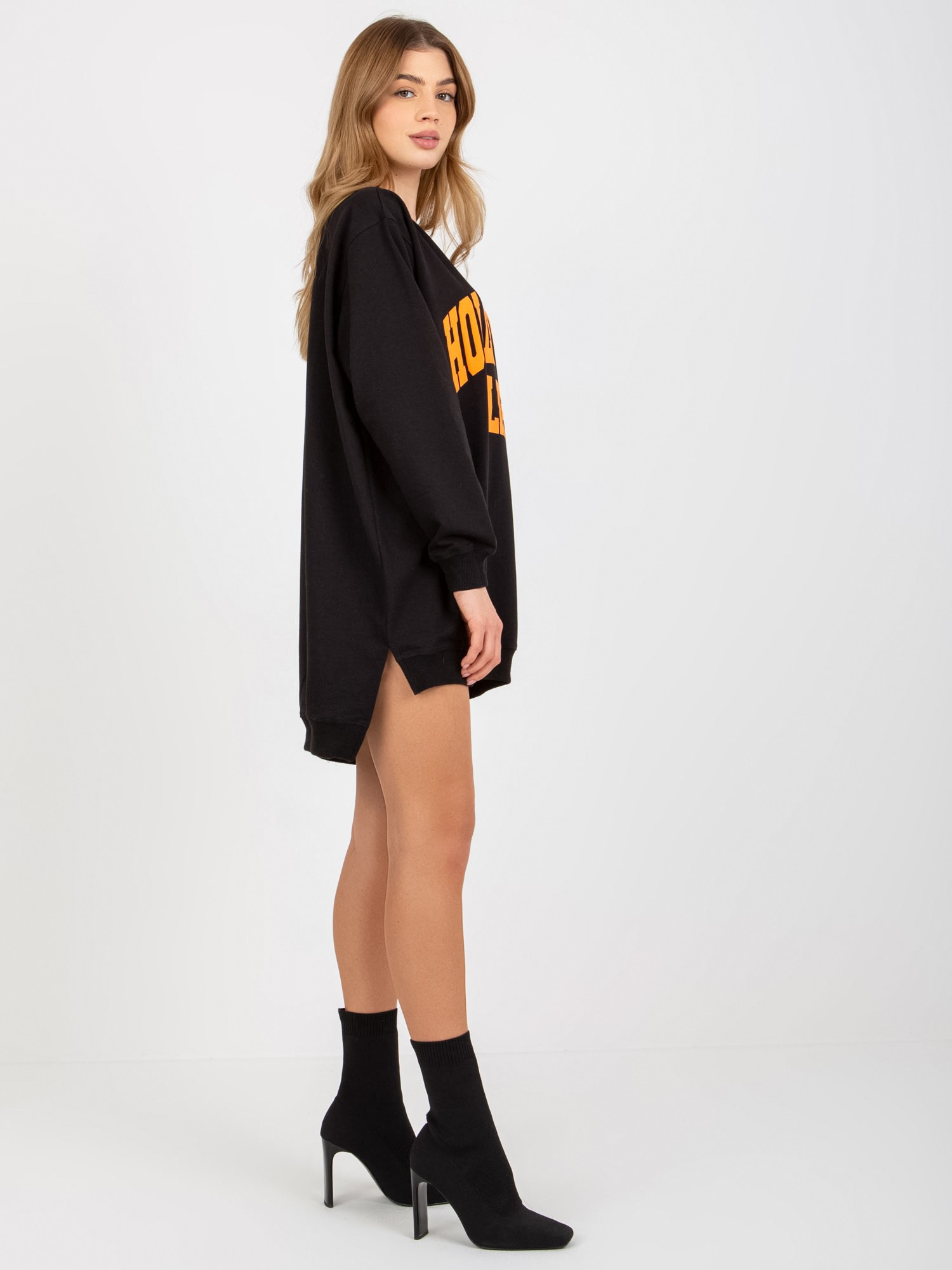 Czarno-pomarańczowa długa bluza oversize z napisem