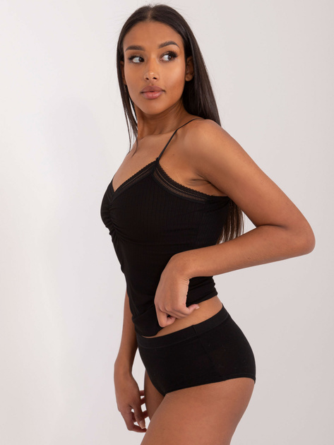 Hurt Czarny prążkowany top nocny z koronką