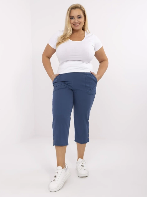 Ciemnoniebieskie rybaczki plus size z gumką w pasie