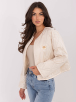Jasnobeżowa kurtka z okrągłym dekoltem RUE PARIS