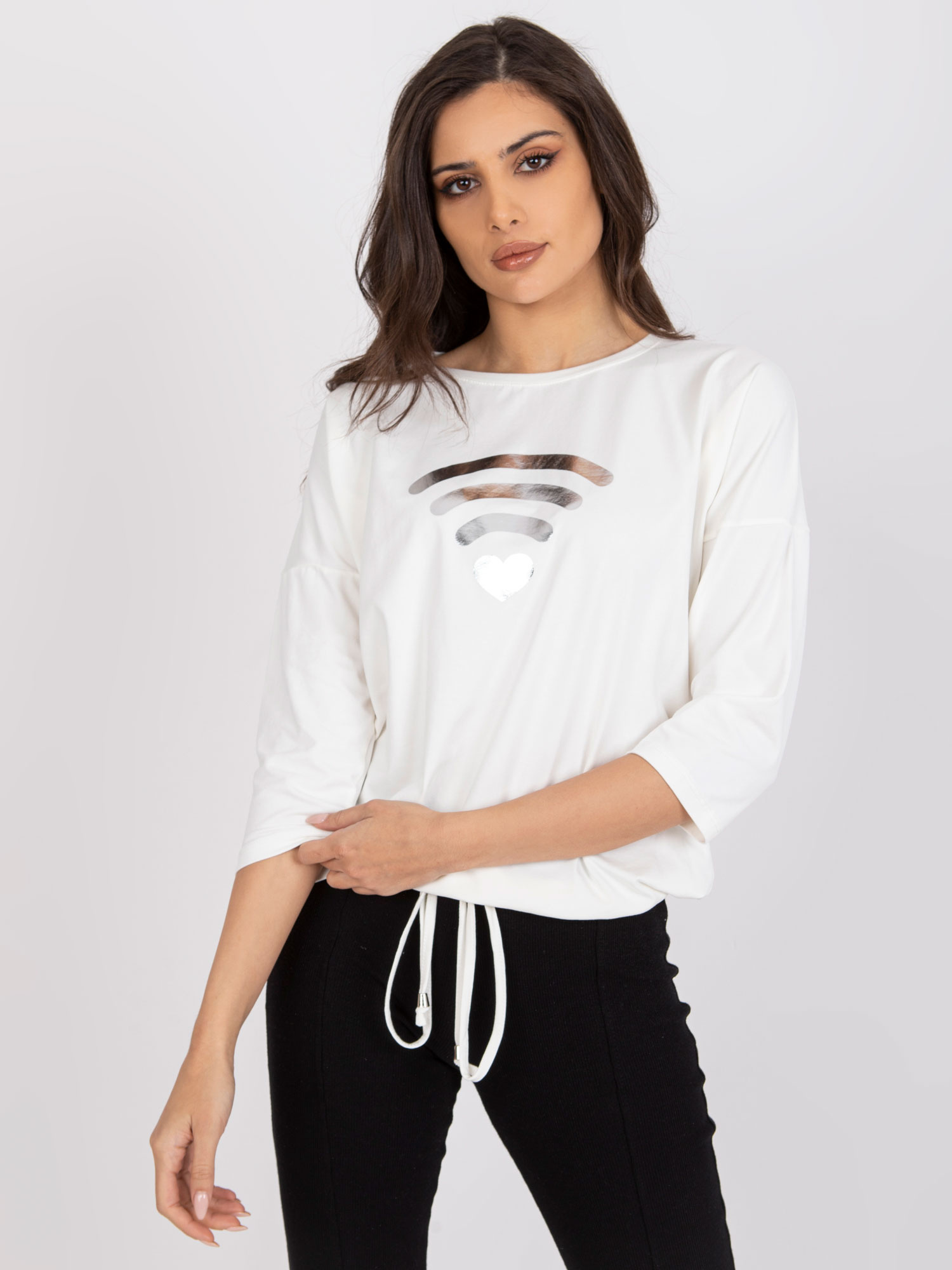 Ecru women's blouse with print Domenica RUE PARIS