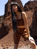 Brązowy letni komplet z bermudami RUE PARIS