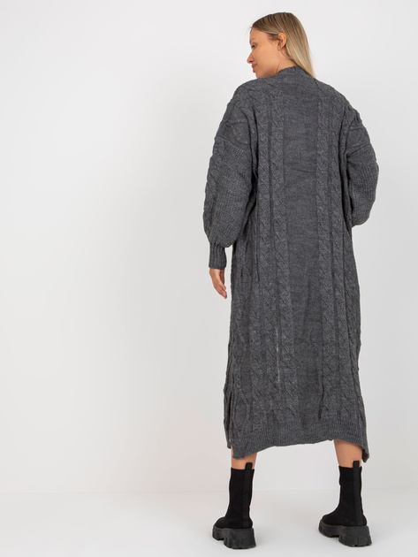 Hurtownia Ciemnoszary maxi kardigan z kieszeniami RUE PARIS