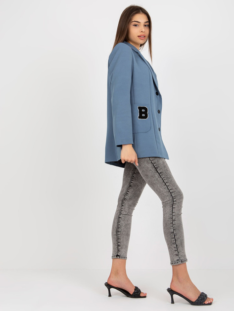 Hurtownia Ciemnoniebieska marynarka damska z naszywkami