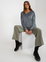 Hurt Brudnoniebieska welurowa bluza bez kaptura z wiskozy