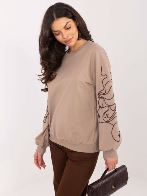 Ciemnobeżowa damska bluza bez kaptura