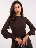 Czekoladowa bluzka basic z bufiastym rękawem RUE PARIS