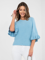 Pastelowy niebieski damski sweter z rękawem 3/4 