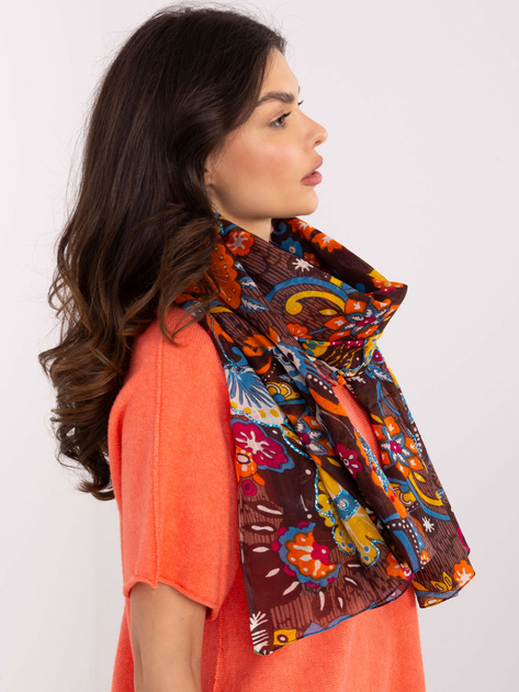 Hurtownia Ciemnobrązowa chusta w roślinne wzory