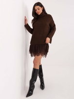 Ciemnobrązowy damski sweter oversize z golfem