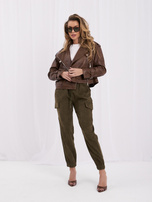 Khaki damskie spodnie typu bojówki ze sztruksu