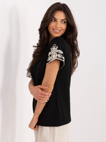 Czarna letnia bluzka boho z krótkim rękawem