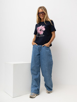 Dunkelblaues Damen-T-Shirt aus Baumwolle RUE PARIS.