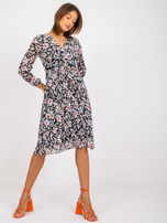 Czarna sukienka z nadrukiem w kwiaty Girona