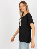 Hurtownia Czarna prążkowana bluzka oversize z misiem