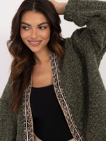 Hurtownia online Khaki damski kardigan z lamówką