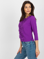 Hurt Fioletowa krótka bluzka wizytowa z rękawem 3/4