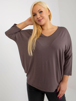 Hurt Brązowa bluzka plus size basic z rękawem 3/4