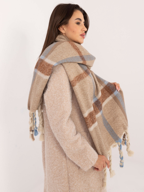 Hurt Ciemnobeżowy szal z plecionymi frędzlami