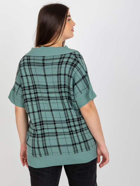 Hurt Miętowa dzianinowa kamizelka plus size w kratę