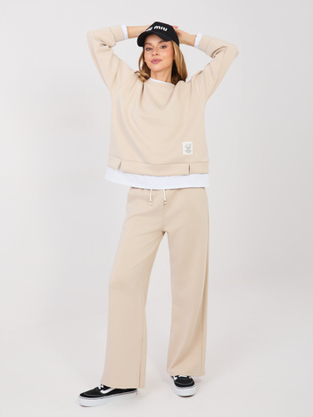 Beżowa damska bluza oversize z naszywką RUE PARIS