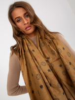 Hurtownia Ciemnobeżowy damski szal z nadrukiem
