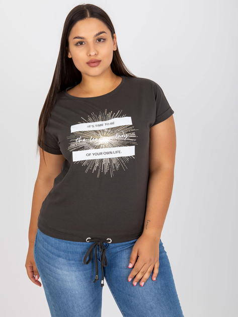 Khaki bawełniany t-shirt plus size z nadrukiem