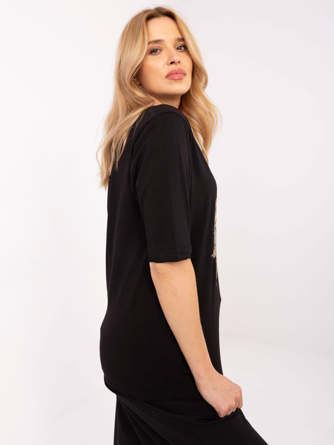 Hurtownia Czarna bawełniana bluzka z rękawem 3/4