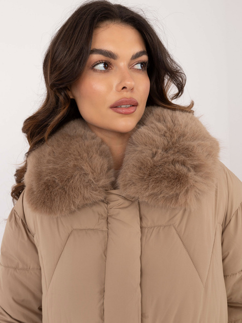 Hurt Camelowa puchowa kurtka zimowa z kapturem