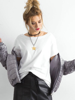 Biały t-shirt damski z dekoltem na plecach Fire