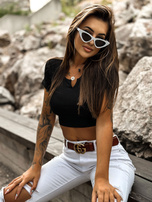 Hurtownia Czarny top basic prążkowany z krótkim rękawem MAYFLIES