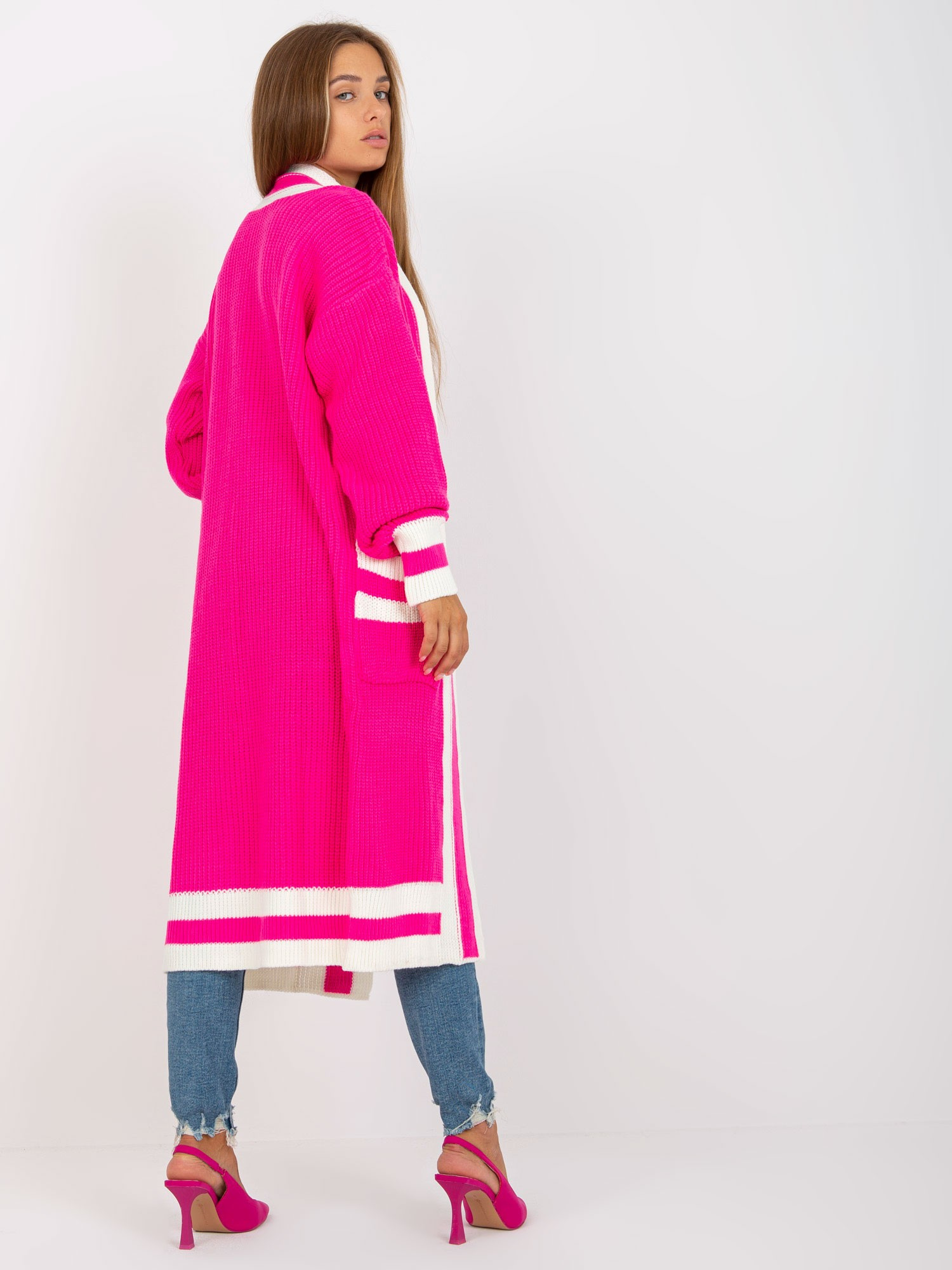 Fluo różowy luźny kardigan bez zapięcia RUE PARIS