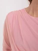 Jasnoróżowa drapowana bluzka z siateczki