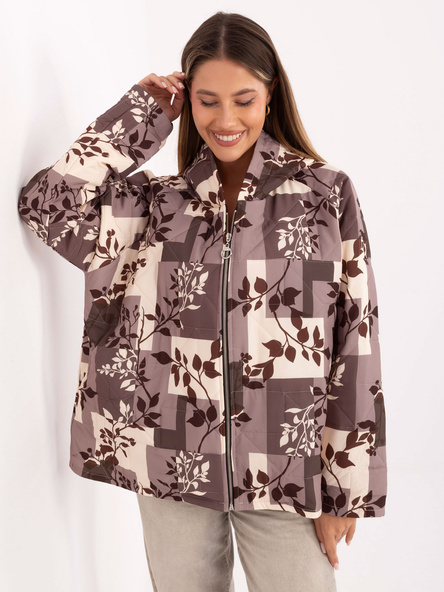 Beżowa przejściowa kurtka oversize z nadrukiem