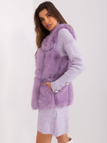 Hurtownia Jasnofioletowa futrzana kamizelka z kieszeniami