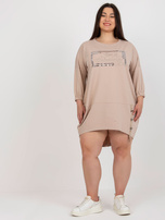 Hurt Beżowa dresowa sukienka plus size z kieszeniami