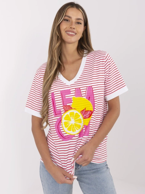 Czerwono-biała letnia bluzka z włoskim motywem