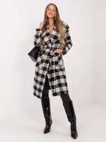 Czarno-biały długi płaszcz w kratę
