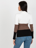 Hurt Ecru-czarna prążkowana bluzka basic z golfem RUE PARIS