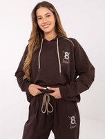 Czekoladowy damski komplet z bluzą z kapturem