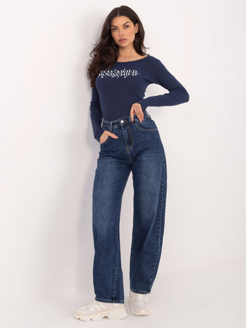 Granatowa damska bluzka z dekoltem w łódkę