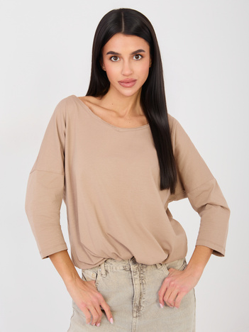 Ciemnobeżowa bawełniana bluzka basic RUE PARIS 