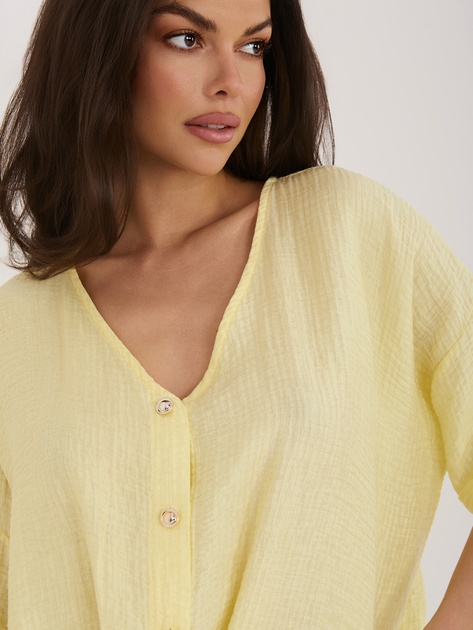 Jasnożółta damska bluzka z marszczonego materiału