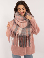 Hurtownia Jasnoróżowo-szary zimowy szal w kratę