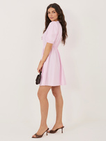 Light pink mini dress with wide stripes.