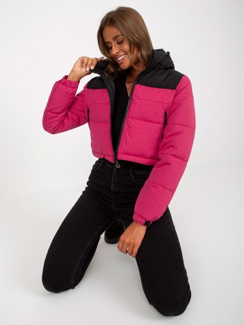 Hurt Czarno-czerwona krótka kurtka zimowa z pikowaniem