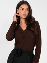 Czekoladowa bluzka z koronkowym wykończeniem 