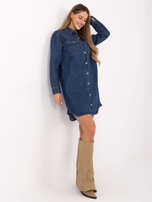 Ciemnoniebieska jeansowa sukienka z kieszeniami SUBLEVEL